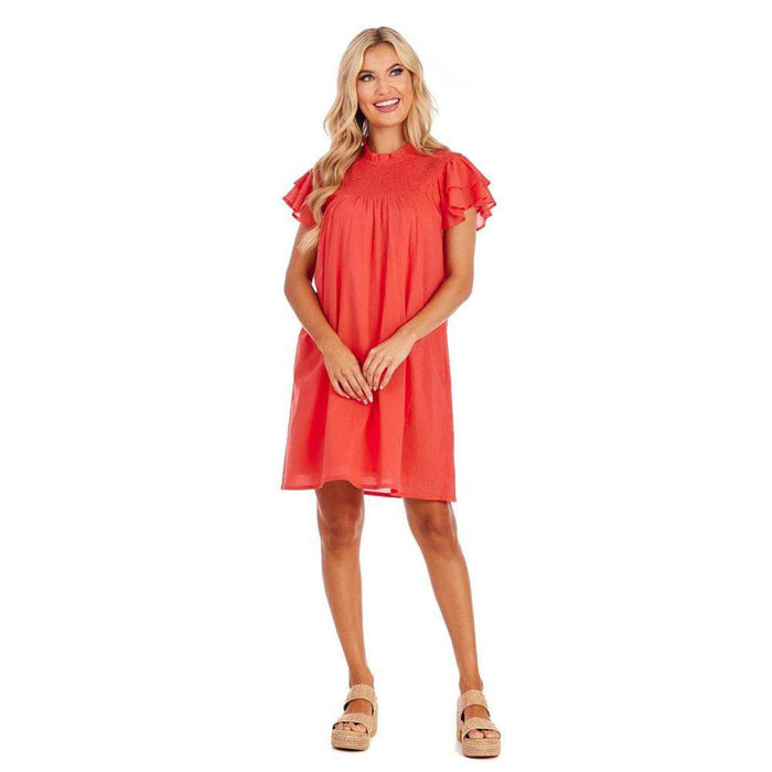 Mud Pie Women's Coral Bowers Smocked Dress