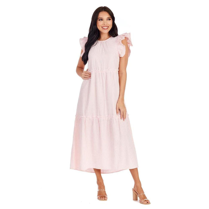 Women's Pink Stripe Bardot Maxi Dress