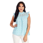 Mud Pie Women's Blue Bianca Eyelet Tank