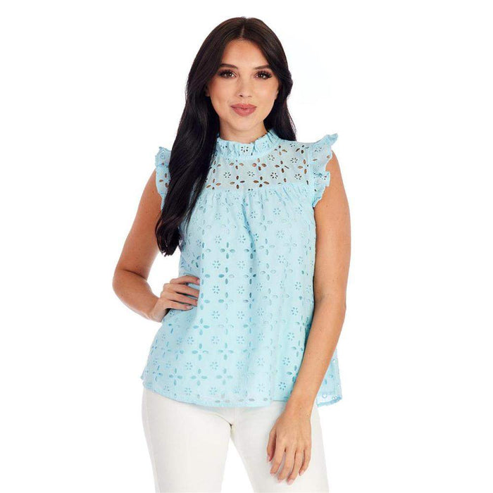Mud Pie Women's Blue Bianca Eyelet Tank