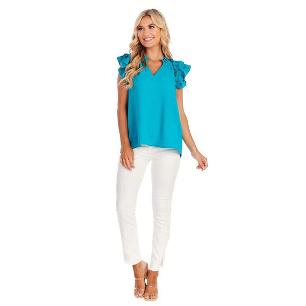 Mud Pie Women's Charlie Ruffle Top - Sleeveless, Square Neck, Swing Hem (Polyester/Spandex)
