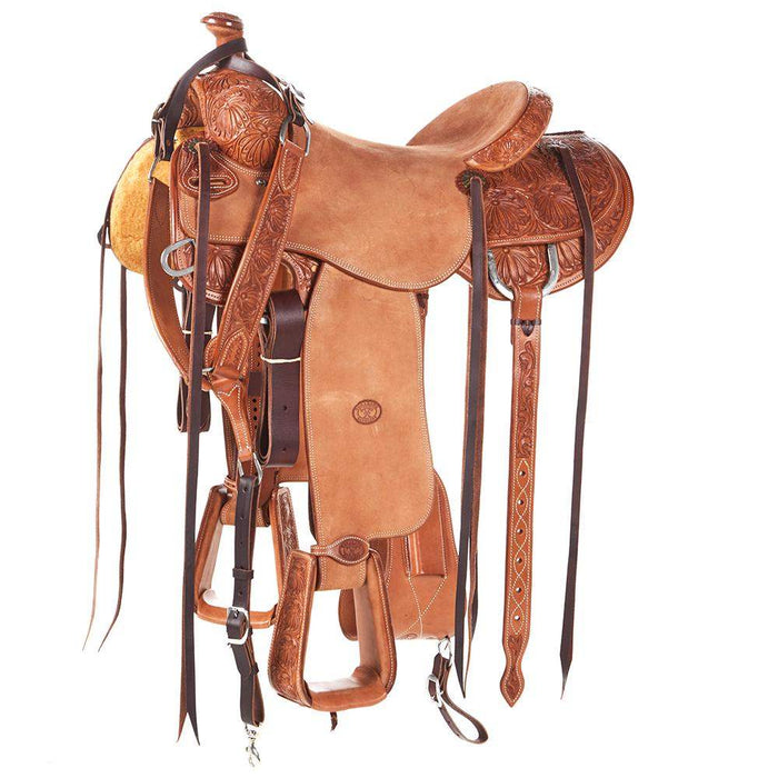Tomahawk Natural 3/4 Breed Poinsettia Tooled Cowboy Saddle