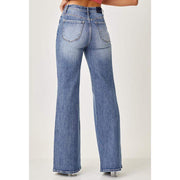 Risen Jeans Women's Mid Rise Flap Slim Wide Leg Jeans