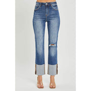 Risen Jeans Women's High Rise Wide Cuffed Straight Jeans