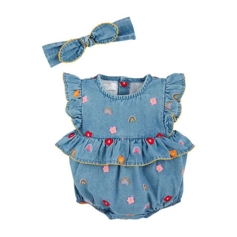 Mud Pie Rainbow Flower Denim Bubble
