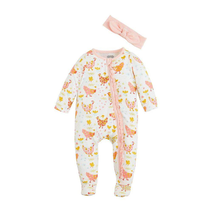 Mud Pie Girl's Flower Chicken Sleeper Set