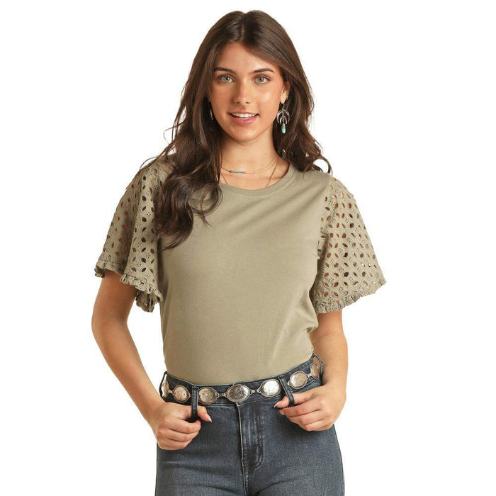 Women's Jade Eyelet Sleeve Tee