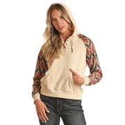 Women's Blue Aztec Print Sleeve Hoodie