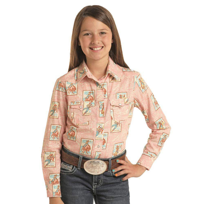 Girl's Pink Print Snap Shirt