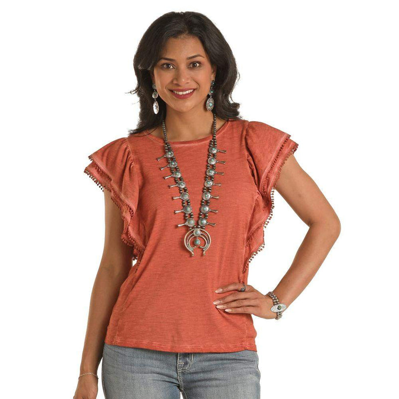 Women's Orange Flutter Sleeve Tee