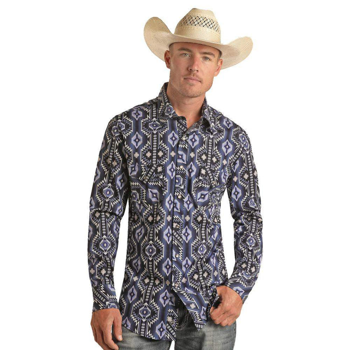 Rock & Roll Denim Mens Aztec Snap Shirt