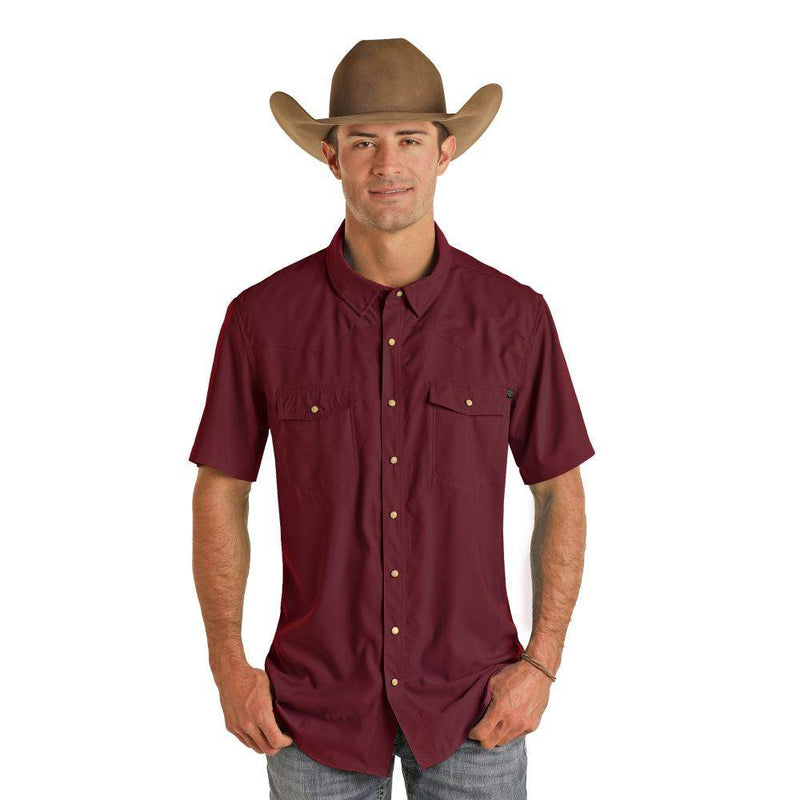 Mens Maroon Short Sleeve Ripstop Shirt