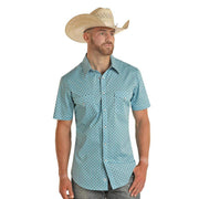 Rock & Roll Denim Mens Turq Short Sleeve Geo Print Shirt