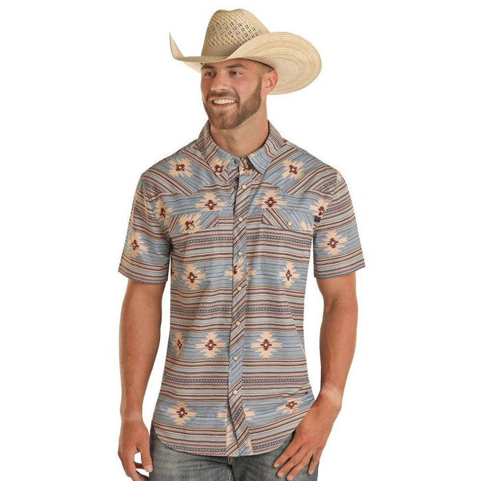 Rock & Roll Denim Men's Tek Western Aztec Snap Shirt