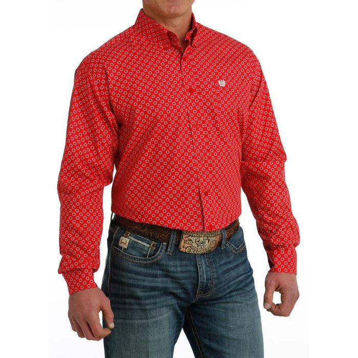 Men's Classic Fit Red Print Button Down