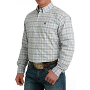 Men's Classic Fit White Plaid Button Down