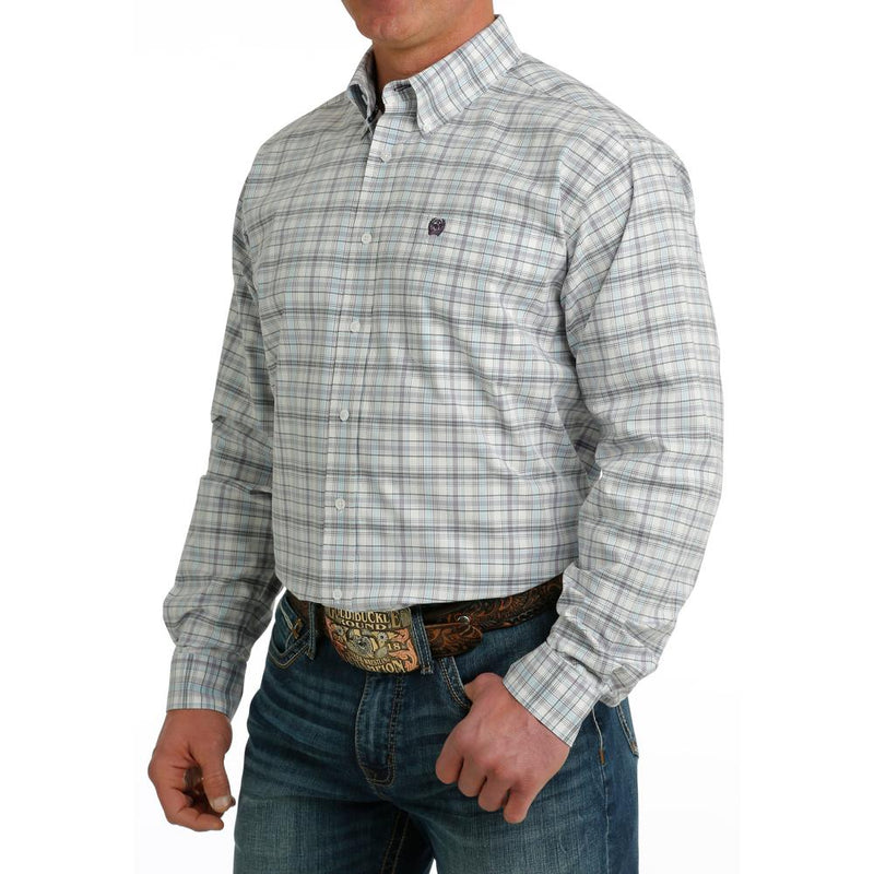 Men's Classic Fit White Plaid Button Down