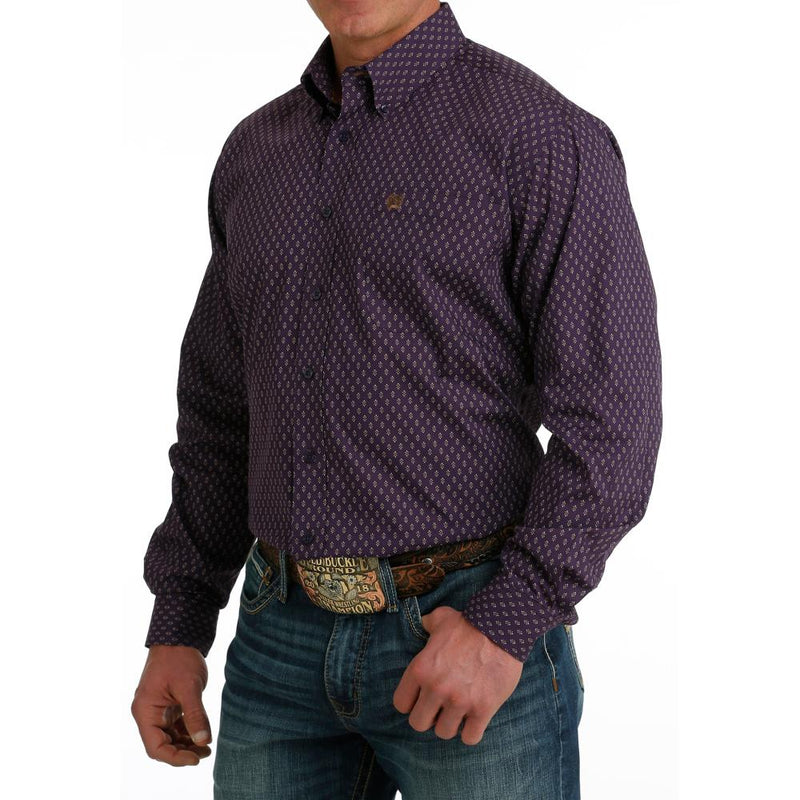 Men's Classic Fit Purple Print Button Down