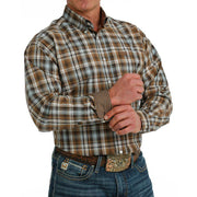 Men's Classic Fit Brown Plaid Button Down
