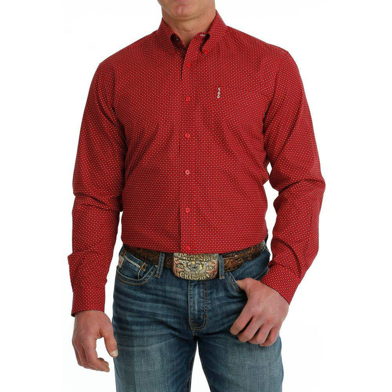 Cinch Men's Modern Fit Red Print Button Down