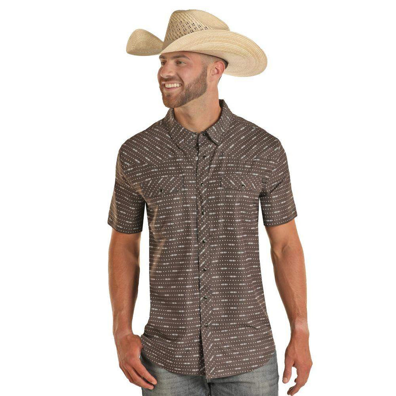 Rock & Roll Denim Men's Charcoal Geometric Print Snap Shirt