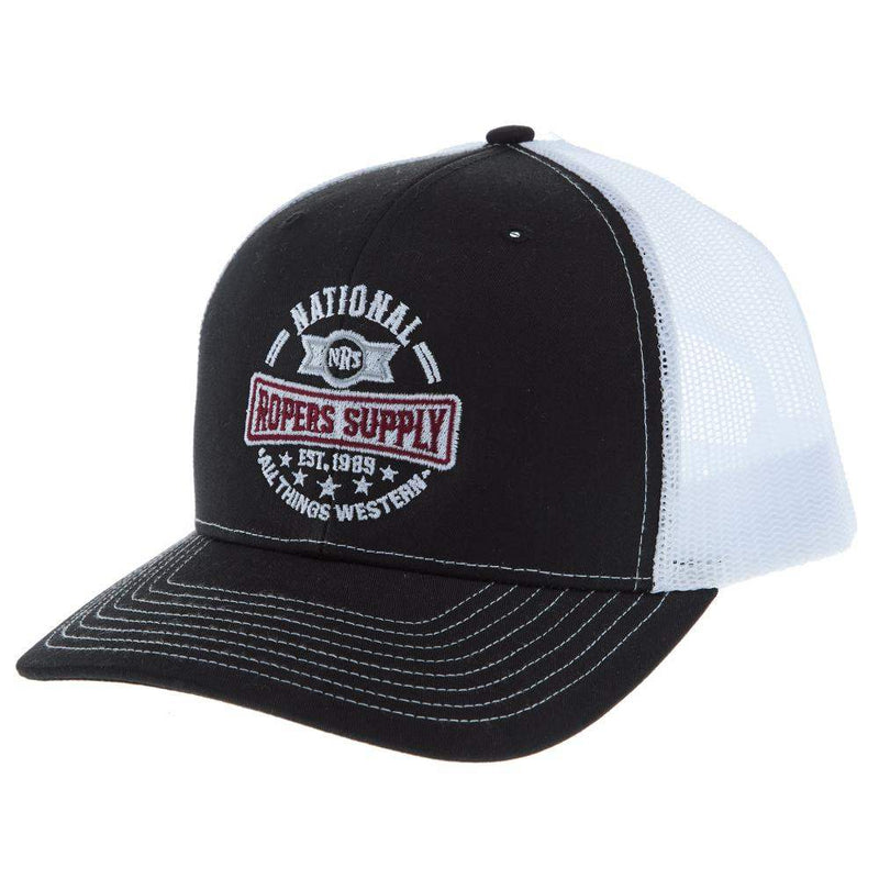 National Ropers Supply Black and White Cap
