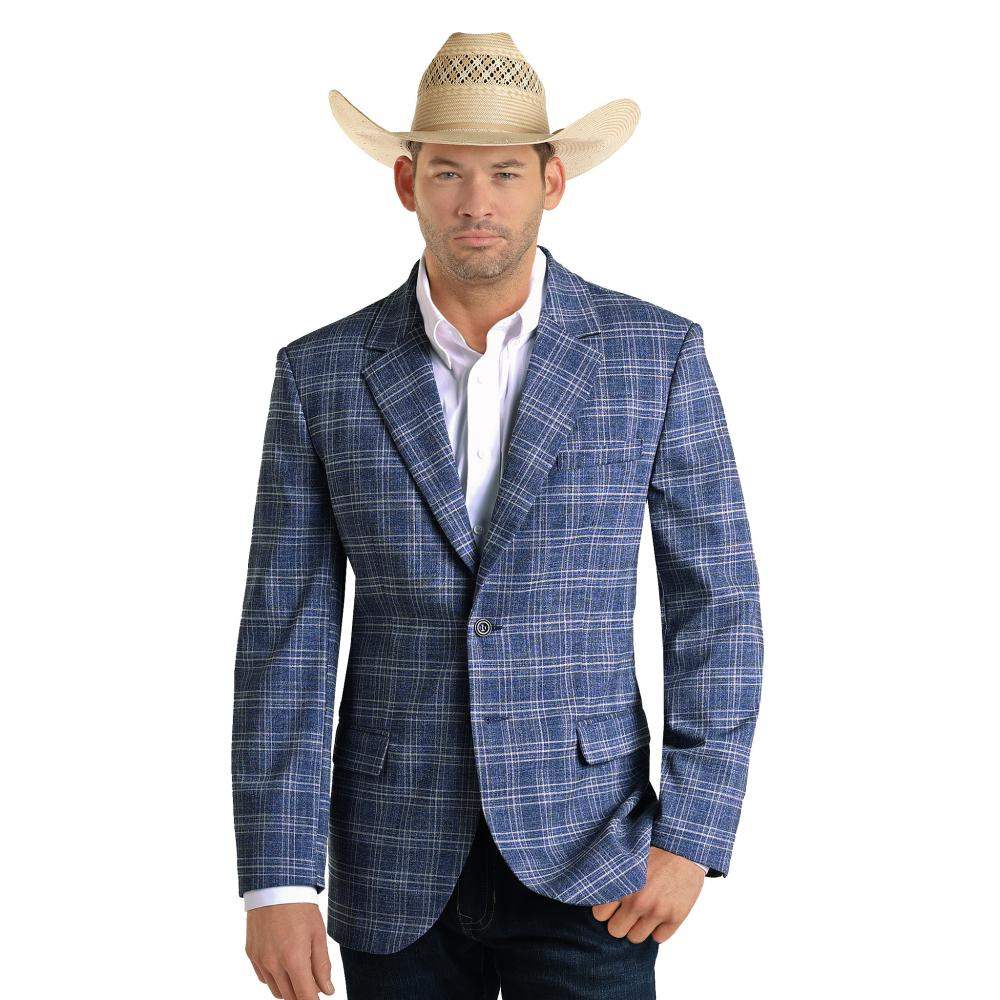 Rock And Roll Denim Mens Blue Plaid Blazer 8568