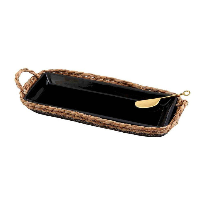 Mud Pie Black Tray and Natural Basket Set