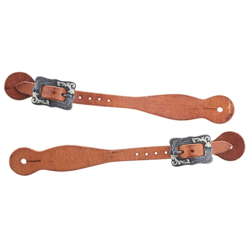 Straight Natural Oil Mens Spur Straps with Scroll Cart Buckle