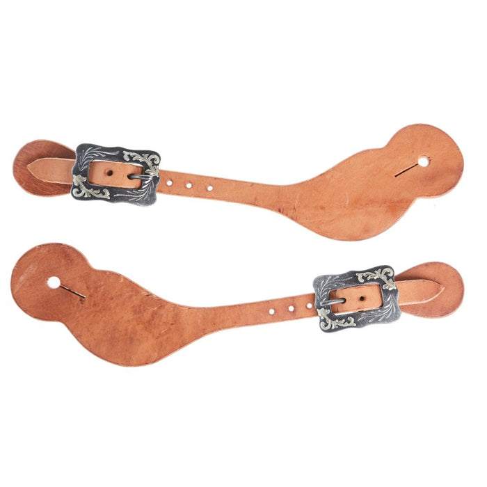 Natural Oil Dove Wing Mens Spur Straps with Scroll Cart Buckle