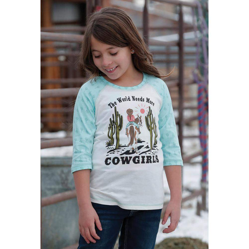 Cruel Denim Girl's 3/4 Sleeve Cream Raglan Top