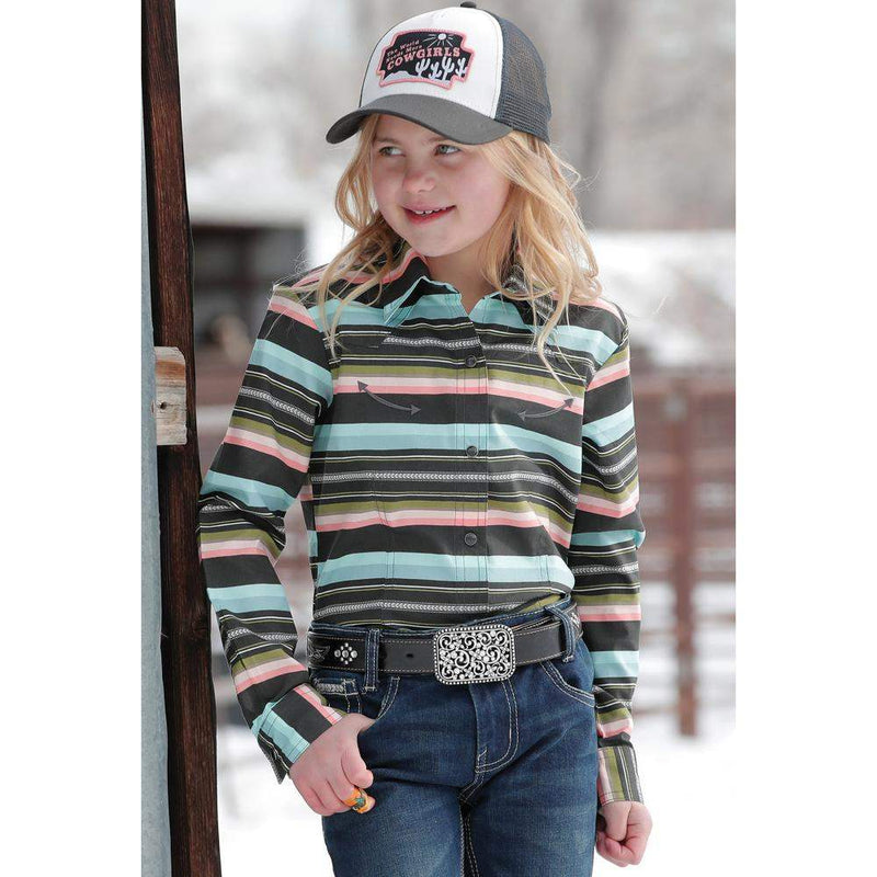 Cruel Denim Girl's Black Print Western Snap Shirt