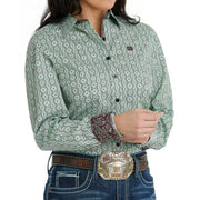 Cinch Women's Green Print Button Down Shirt