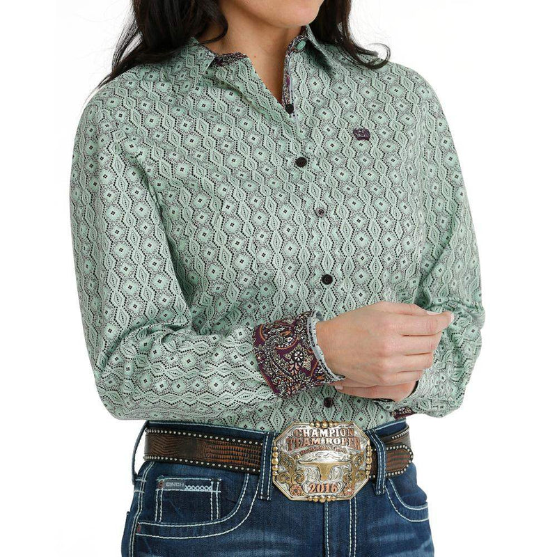 Cinch Women's Green Print Button Down Shirt