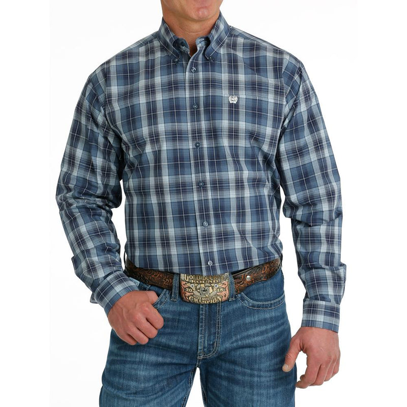 Men's Blue Plaid Button Down Shirt