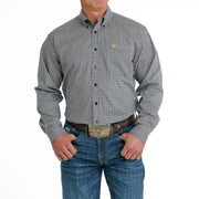 Men's Navy Stretch Geometric Print Button Down Shirt