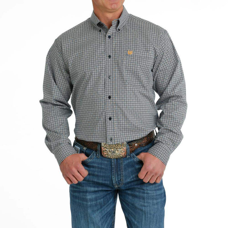Men's Navy Stretch Geometric Print Button Down Shirt