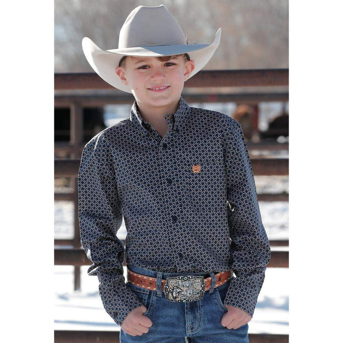 Boy's Geometric Print Button Down Shirt
