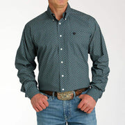 Men's Teal Printed Long Sleeve Button Down