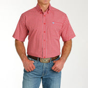 Men's Red Printed Short Sleeve Button Down