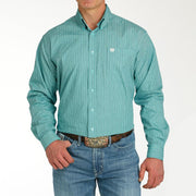 Men's Blue Printed Long Sleeve Button Down