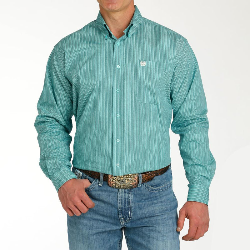 Men's Blue Printed Long Sleeve Button Down