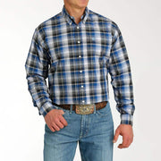 Cinch Men's Light Blue Plaid Long Sleeve Button Down