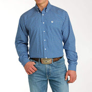 Cinch Men's Blue Printed Long Sleeve Button Down
