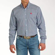 Cinch Men's Blue Printed Long Sleeve Button Down