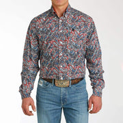 Cinch Men's Blue Paisley Long Sleeve Button Down