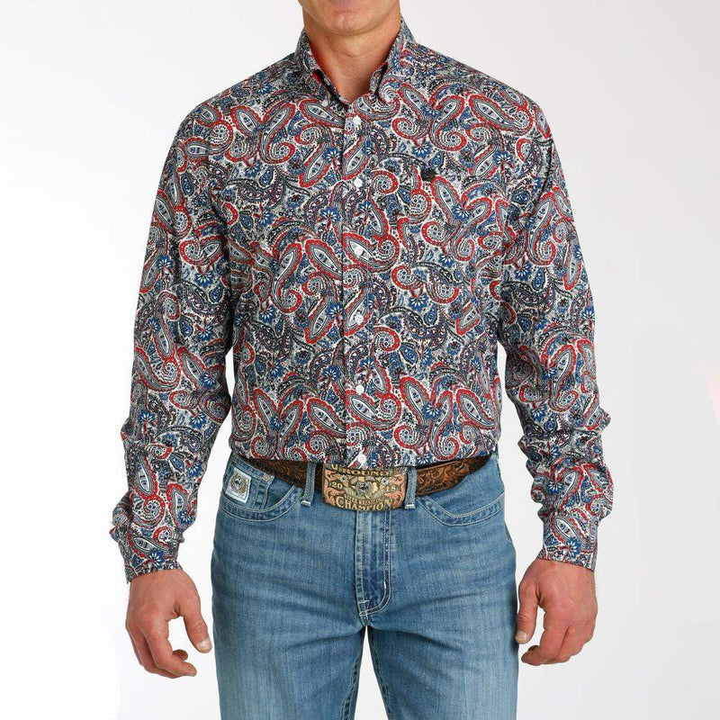 Cinch Men's Blue Paisley Long Sleeve Button Down