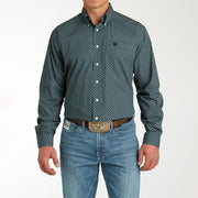 Men's Teal Printed Long Sleeve Button Down