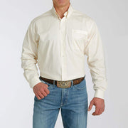 Men's Cream Printed Stretch Button Down