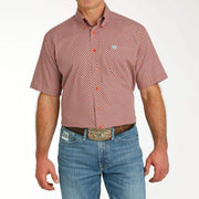 Cinch Men's Red Printed Short Sleeve Button Down